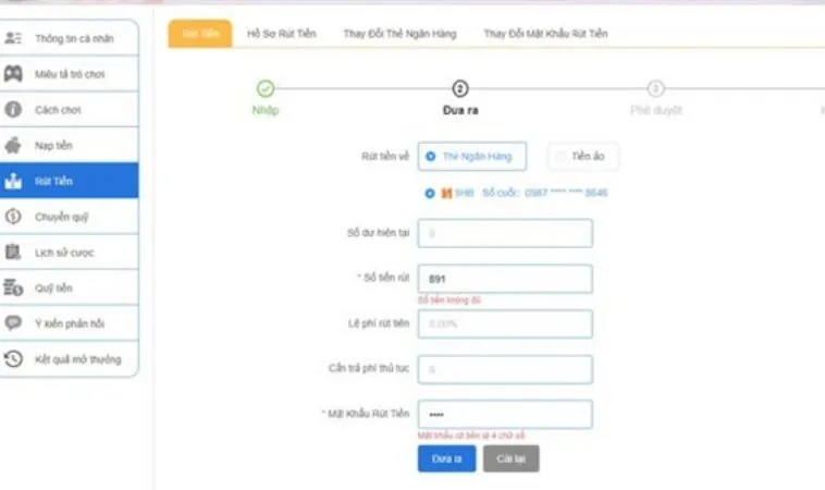 Kinh Nghiệm Rút Tiền Mu88 Nhanh Chóng, An Toàn Cho Cược Thủ 2 Giao diện rút tiền Mu88
