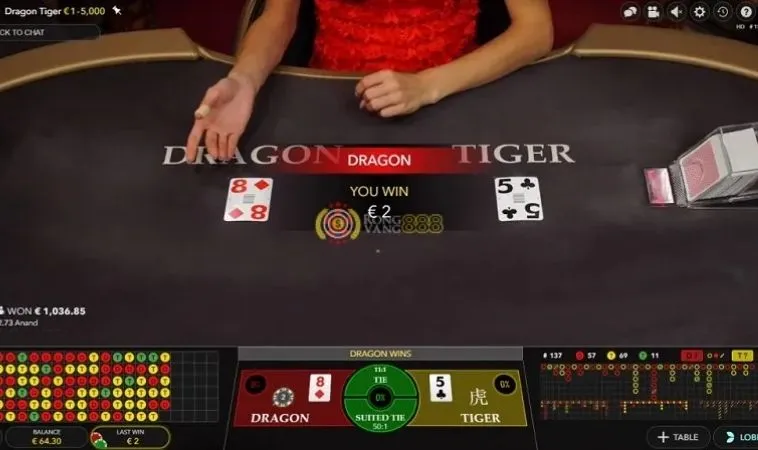 Các cửa cược trong trò chơi Dragon Tiger tại Mu88